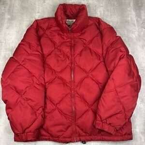Eddie Bauer Down Puffer Jacket Womens Large Red Quilted Goose Down Coat Full Zip